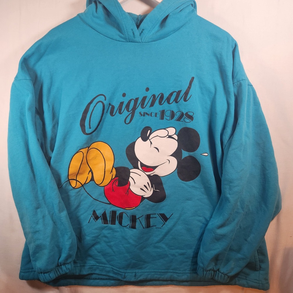 Vintage Mickey & Co Disney Hoodie Teal Blue Graphic Sweatshirt 90s Canada Made